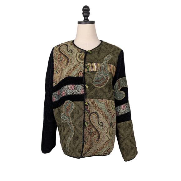 Vintage Tapestry Jacket S Patchwork Whimsigoth 90s Artsy Eclectic Floral Black - Picture 2 of 12